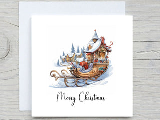 Personalized Christmas Card, Santa Sleigh, Merry Christma, Classic