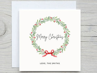 Custom Christmas card, Christmas Wreath card, Love from the family, Merry Christmas