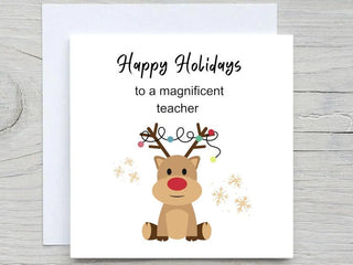 Personalised Teacher Christmas card, Cute Reindeer, for teacher