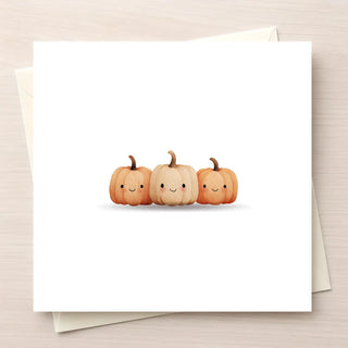 Personalized Cute Halloween Card Watercolor Pumpkin Soft Faces 