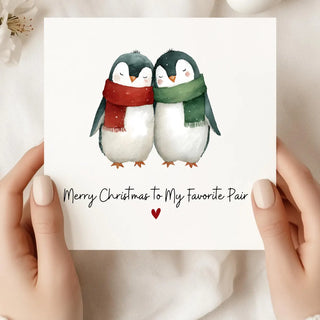 Penguin Christmas Card Romantic Couple