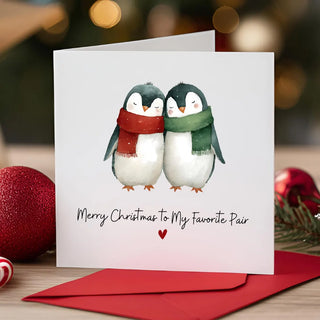 Penguin Christmas Card Romantic Couple