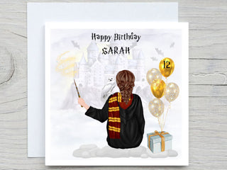 Harry Potter Birthday Card, Custom hair and Name Wizard Birthday card