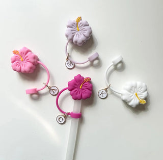 Hibiscus Straw Topper, Straw Cover Stanley Accessory, personalised Letter Charm