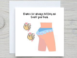 Valentines Day Card, Love greeting card, I love you Card, Sexy Card for wife, Touch your bum, Romantic Card, Valentine's Gift