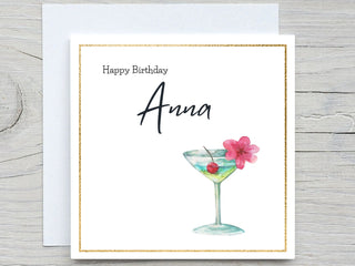 Personalised Name Birthday card, drink Cosmopolitan birthday card, for her birthday card