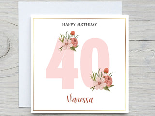 Personalised Name Birthday card, Floral birthday card, for her birthday card, add age and name birthday card, flower birthday card