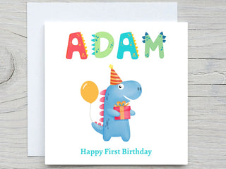 Personalised Name Birthday , Baby boy Dinosaur Birthday Card, birthday card