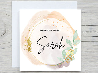 Personalised Name Birthday card, drink Gold birthday card, for her birthday card