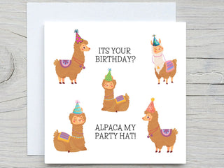 Birthday Card, Cute card, Happy Birthday card,  Alpaca My Party Hat card