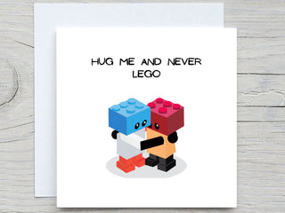 personalised card, love card, Hug Me And Never Lego, sending love card, I love you card, for her card, for him card