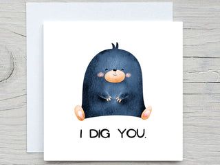 Valentines Day Card, Love greeting card, cute mole card, I dig you card, Valentine's Gift