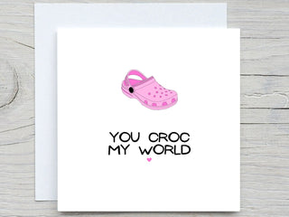 Valentines Day Card, Love greeting card, Cute Valentine card, You croc my world, romantic card