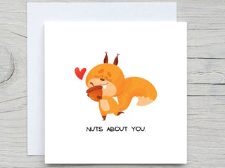 Valentines Day Card, Love greeting card, Cute Valentine card,  nuts about you, romantic card