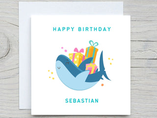 Personalised Name Birthday card, Shark birthday card, for boy birthday card