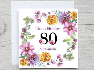 Personalised Name Birthday card, Floral birthday card, for her birthday card, add age and name birthday card, flower birthday card