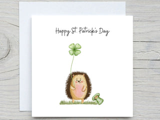 Happy St Patrick's day Card , Cute St Patrick's day Card, Watercolor St. patricks day, Watercolor postcards,Hedgehog card