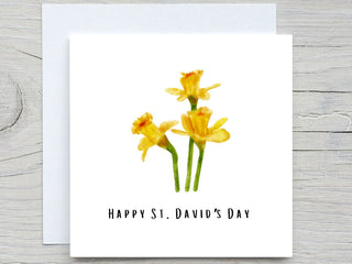 Happy Saint Davids Day Card, St Davids Day, Yellow Daffodil cards, Watercolor postcards Yellow Flower Card
