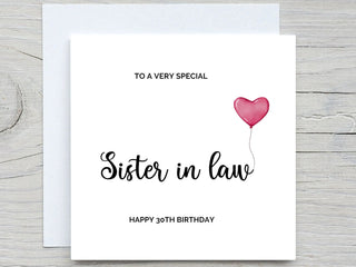 Personalised Sister In Law Birthday Card, Relative Birthday card, Lovely card for Sister In Law, card for her
