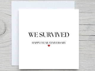 Anniversary card, We Survived 1 Year, 1ST ANNIVERSARY, for her, for him , love card, romantic card