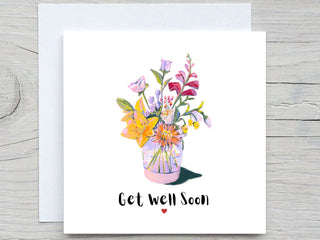 Get Well Soon card, Get well Card, flower card, sending love card, personalised card