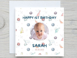 Personalised Picture Birthday Card, Dinosaur birthday card, watercolorDinosaur Cards, add name and age card