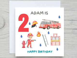 Personalised Name Birthday , Baby boy firefighter Birthday Card, birthday card