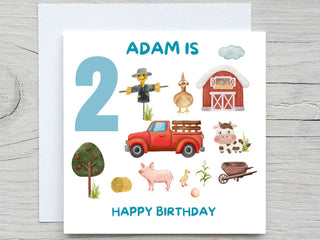 Personalised Name Birthday , Baby boy Farm and animals Birthday Card, birthday card