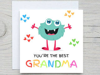 Birthday Card, Cute card for GRANDMA,  Best GRANDMA ever card, for GRANDMA birthday card, mothers day card, cute monster card