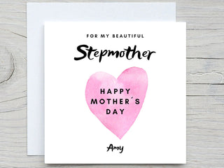 Stepmother Mothers day card, Pink Heart, for stepmother card, from stepdaughter card, mothers day card