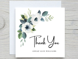 Thank you Card, personalised names thank you card, wedding thank you card, floral card, elegant flower card