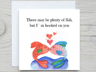 Happy Anniversary Card, Hooked on you Fish Happy Valentine's Day Card, romantic card, i love you card, anniversary card, fish kiss card