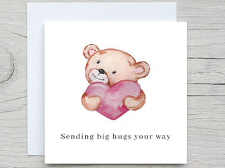 personalised Sympathy card, Sending big hugs your way, sending you love, get well soon card