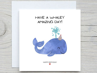 Birthday Card, Cute card, Personalised Happy Birthday card, Whaley Amazing Day card, cute whale card