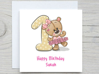 Baby girl Birthday Card, first birthday card, to niece card, to granddaughter card, 1st birthday card, pink Teddy Bear card