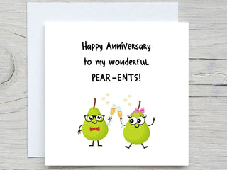 Happy Anniversary card, wonderful Pearents card, cute pear card, to Parents card, from son, from daughter, Parents anniversary card