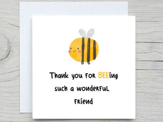 Personalised Thank you card, Thank you For Beeing such a Wonderful friend, cute Bee card, Friend Thank You Card, Appreciation card