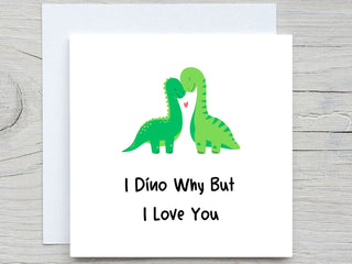 Cute I love you card, I dino why but I love you, dinosaur love card, Personalised romantic card