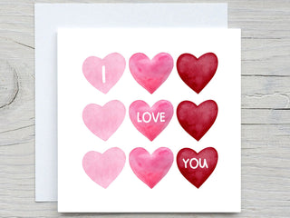 Happy Anniversary Card, I love you, Watercolor Hearts card. Happy Valentine's Day Card, romantic card, i love you card, valentines day card
