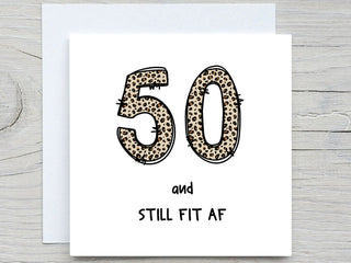 Funny 50 birthday card, 50th birthday, fit as fuck card, 50 leopard numbers, for fit friend card, personalised Birthday card