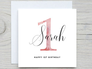 Personalised Baby girl Birthday Card, first birthday card, to niece card, to granddaughter card, 1st birthday card, add name and age card