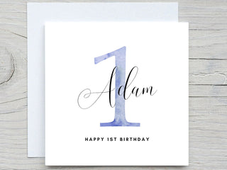 Personalised Baby Boy Birthday Card, first birthday card, to nephew card, to grandson card, 1st birthday card, add name and age card