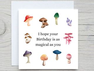Birthday Card, Birthday greeting card, Mushroom Card, Cute Birthday card, Magical birthday card