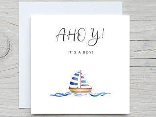 Personalised Baby Boy Newborn Card , Baby Boy Card, Ahoy its a boy, baby shower card, congratulation on baby boy