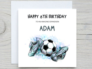 Personalised Birthday card for Grandson,  Football Birthday Card, Amazing Grandson Football Lover card