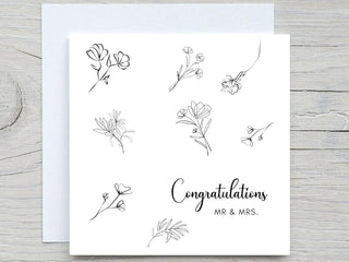 Personalised Wedding Card, Congratulations card, Floral card, Bride and Groom Card, ,MR and MRS CARD