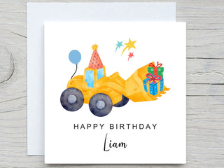 Personalised Name Birthday card, Digger Boy birthday card, Kids birthday card, add name card