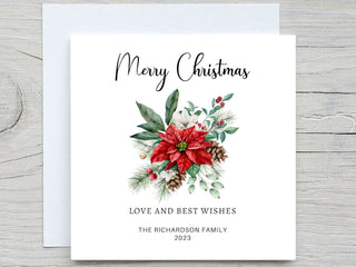 Personalised Christmas card, Merry Christmas cards, Best wishes card, Poinsettia card