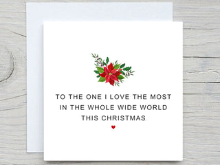 Romantic Christmas Card , The one I love the most, Husband Christmas Card, Wife Christmas Card