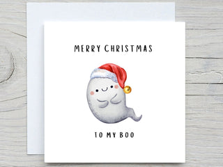 Merry Christmas To My Boo Holiday Card , Cute Christmas Card for Husband - Christmas Card for Boyfriend - Personalised Christmas Card